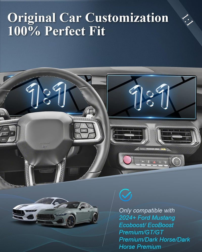 BIBIBO 2Pcs for 2024 2025 Ford Mustang Screen Protector 2024 2025 Ford Mustang 13.2" Navigation &12.4" Dashboard Display Tempered Glass[Anti Glare& Scratch Ultra-Clear] 2024 2025 Ford Mustang Accessories 2024 Mustang 2024 2025 - Image 2